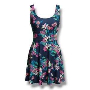 Candie's Juniors blue multicolor floral sleeveless skater dress - xs